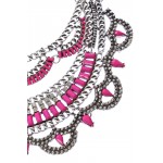 Neon Pink Crystal Spike Scalloped Bib Necklace